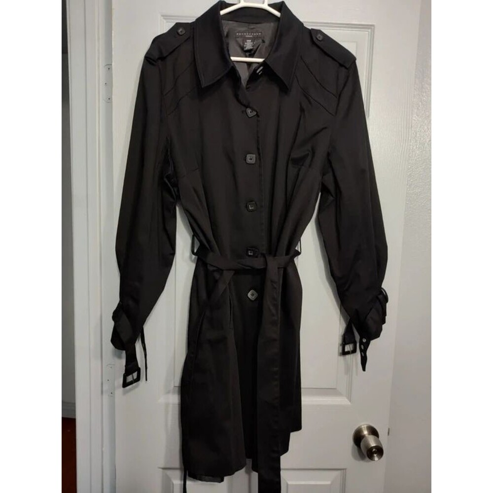 Apostrophe women's black long coat trenchcoat like new 24w